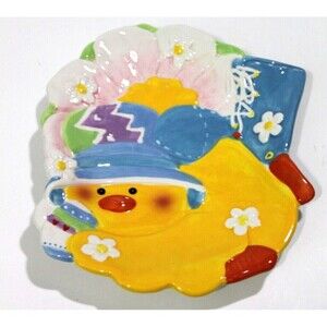 Chang Song Easter Duckling Embossed Decorative Ceramic Candy Plate Dish 8” x  7”